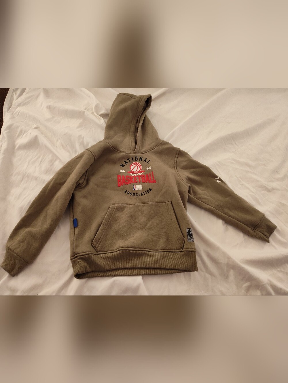 NBA Olive Crewneck Hoodie with Red Basketball Graphic Child Size 7